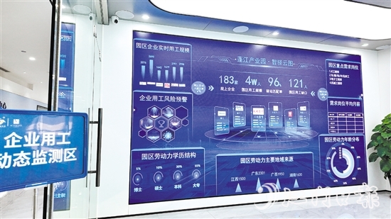 蓬江區(qū)產(chǎn)業(yè)園就業(yè)驛站的智驛云圖系統(tǒng)展示了園區(qū)用工全貌。