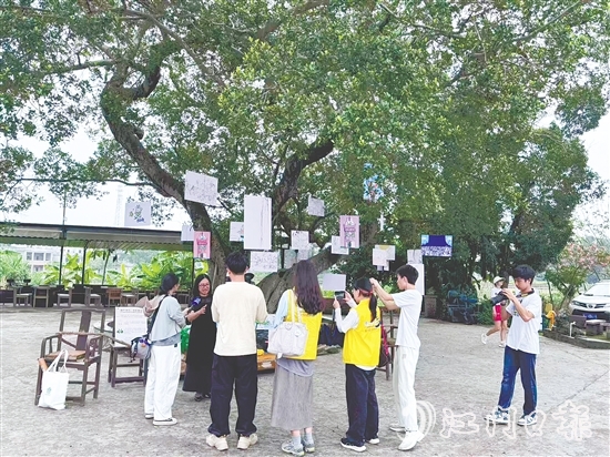 胡丹陽選擇將畫展搬到倉東村的大榕樹下。