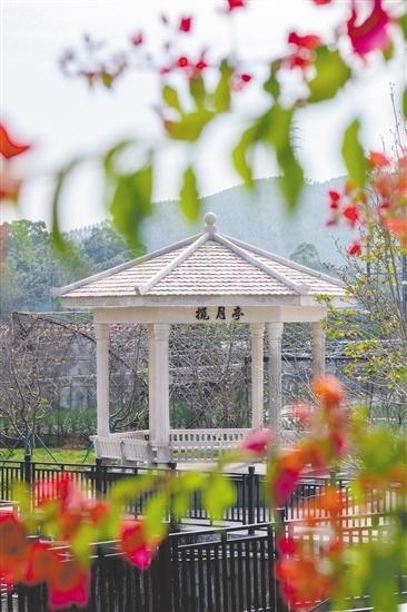 位于櫻花河堤邊上的攬月亭，與攬月池、大昆侖山和小昆侖山遙相呼應(yīng)。